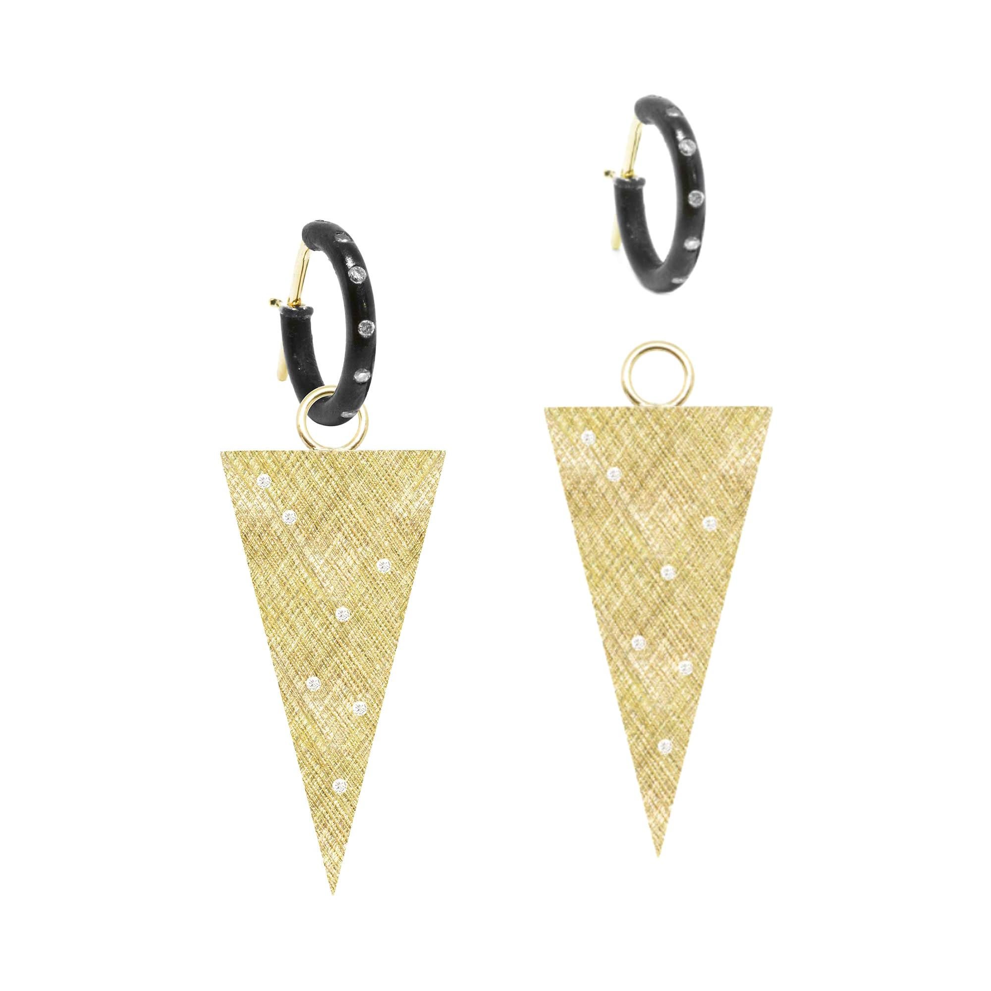 Florentine Triangle Diamond 18 Karat Gold and Oxidized Earrings