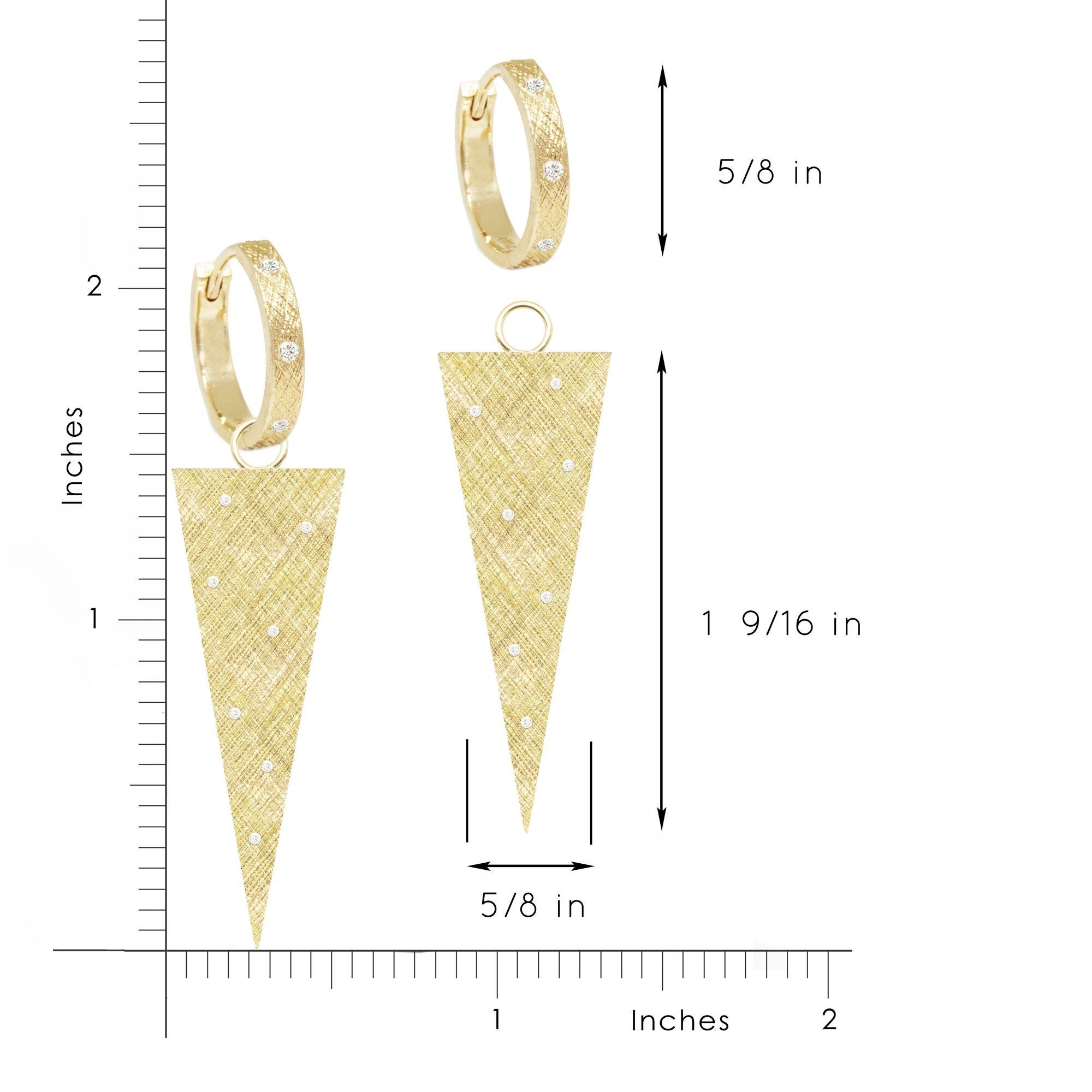 Women's or Men's Florentine Triangle Diamond 18 Karat Gold Earrings For Sale
