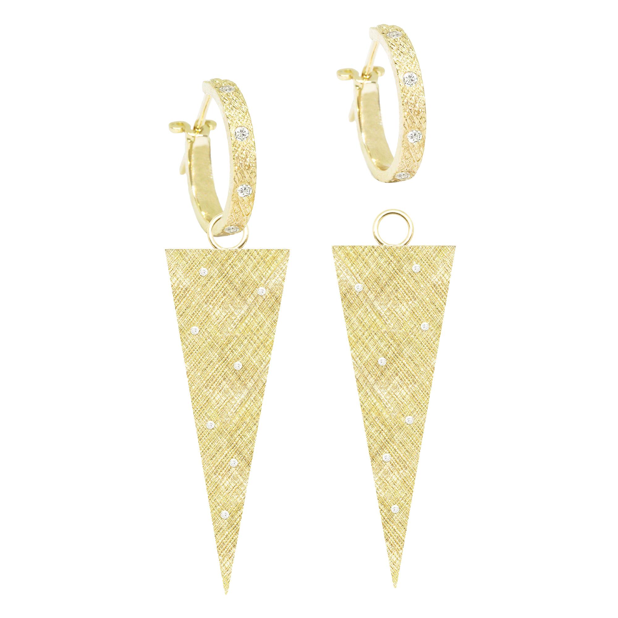 Florentine Triangle Diamond 18 Karat Gold Earrings For Sale