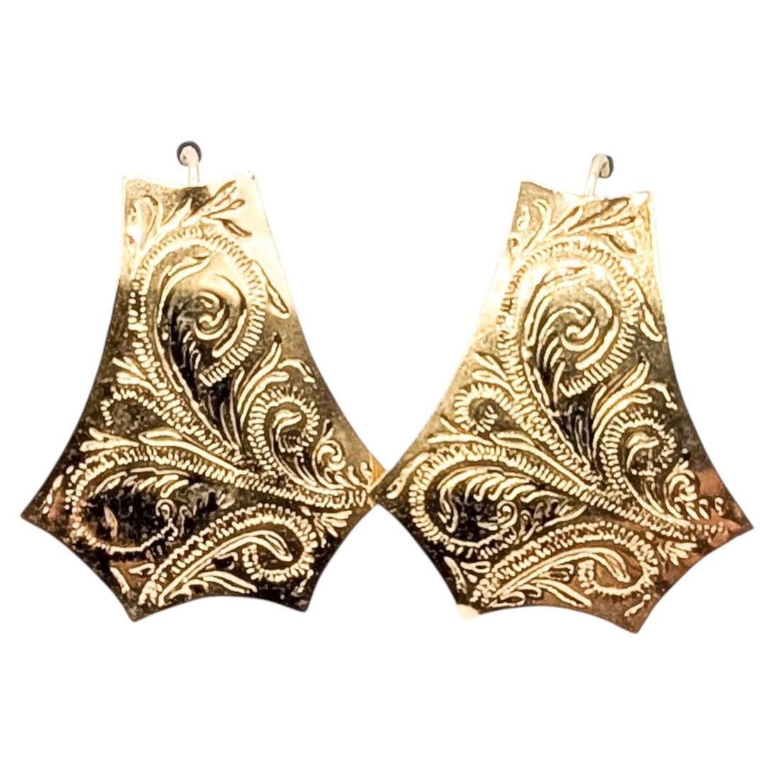 Orecchini pendenti in stile neovittoriano fiorentino in oro giallo 14k