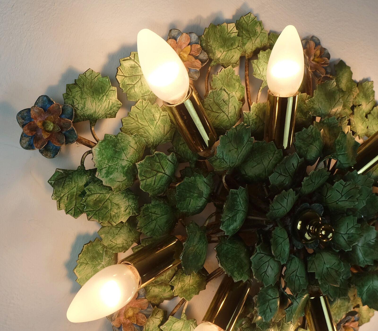  florentine WALL LAMP sconce metal ivy leaves and blossoms 1970s For Sale 3
