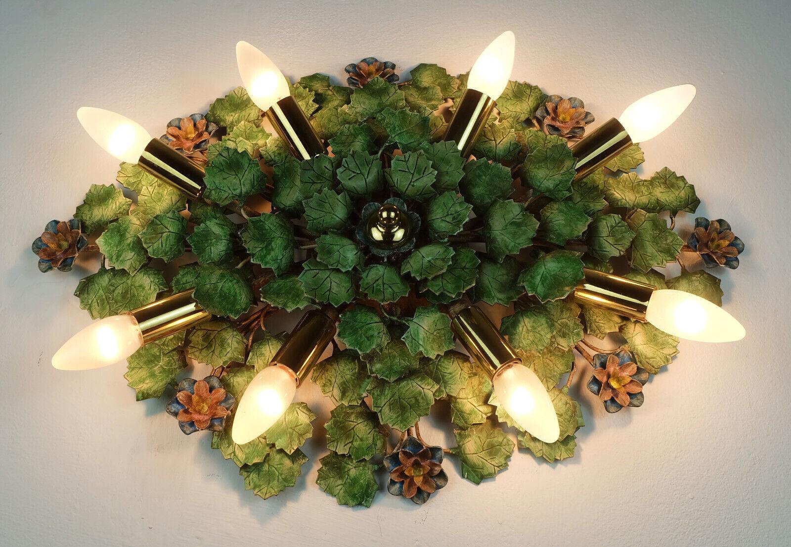  florentine WALL LAMP sconce metal ivy leaves and blossoms 1970s For Sale 1