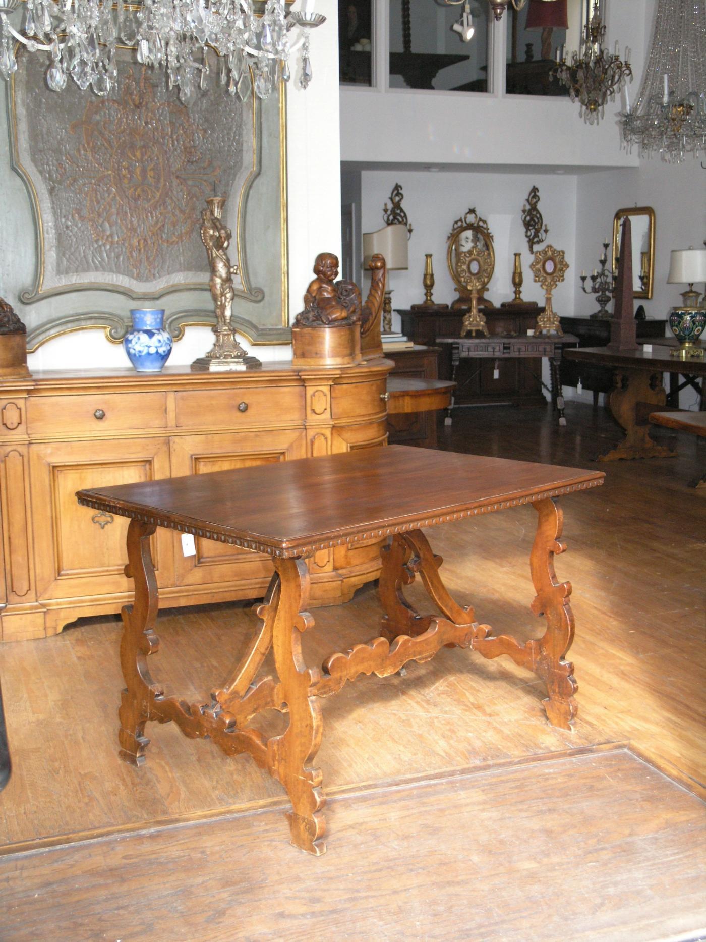 Italian Florentine Walnut Trestle Table For Sale