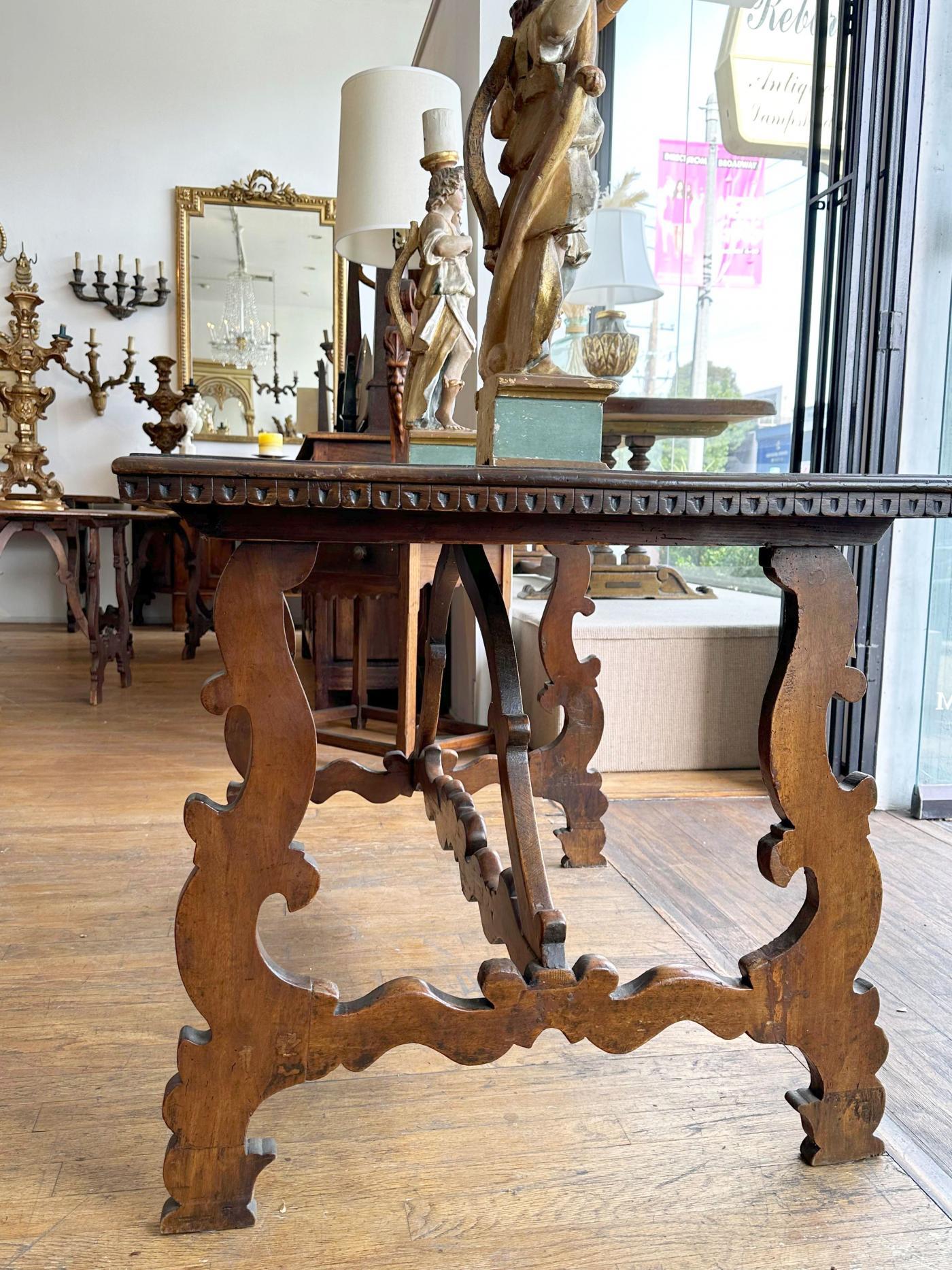 19th Century Florentine Walnut Trestle Table For Sale