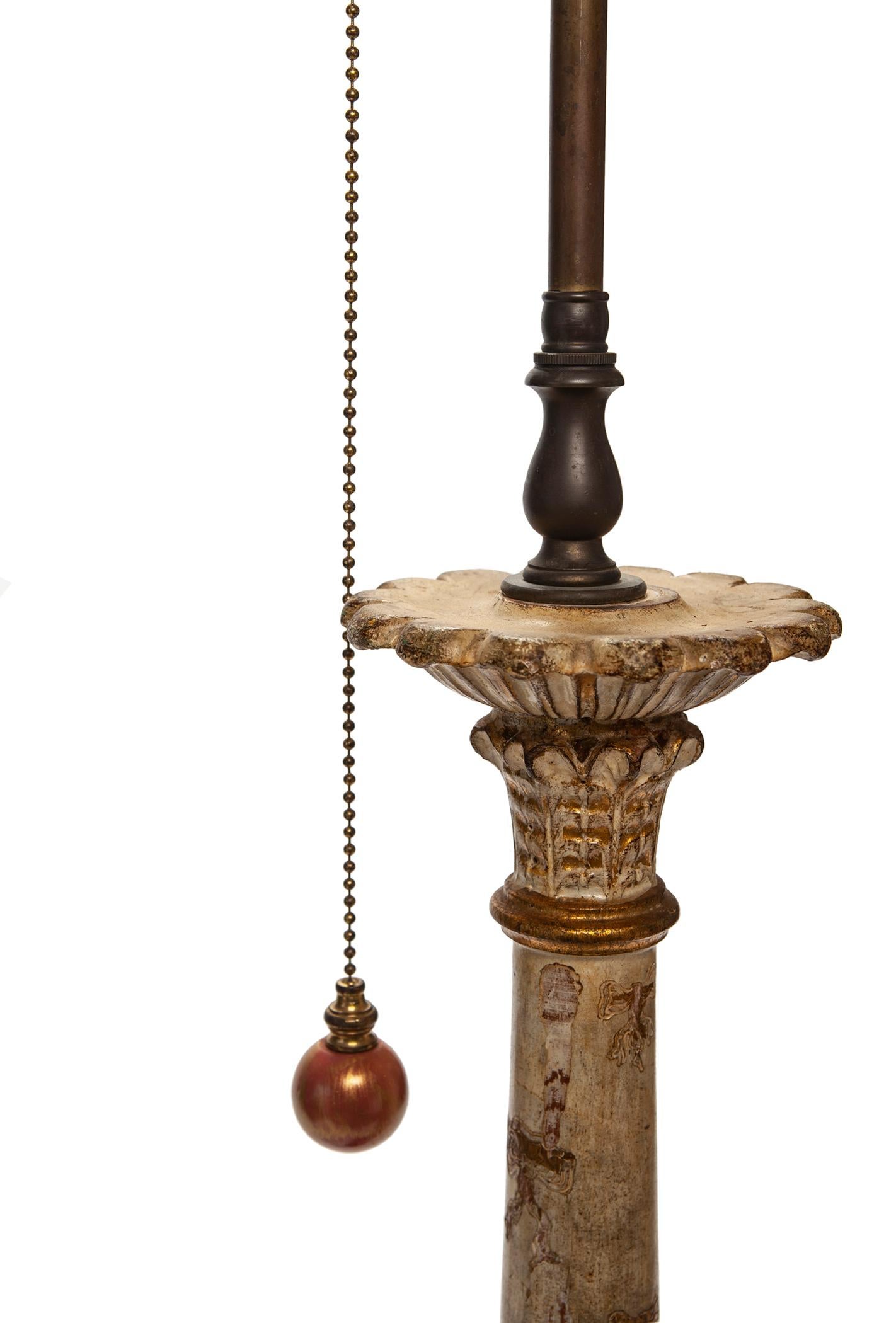 Florentine Wood Candlestick Lamps, a Pair For Sale 1