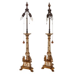 Florentine Wood Candlestick Lamps, a Pair