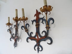 Florentine Wrought Iron Italian Tuscany Torch Sconces, circa 1870