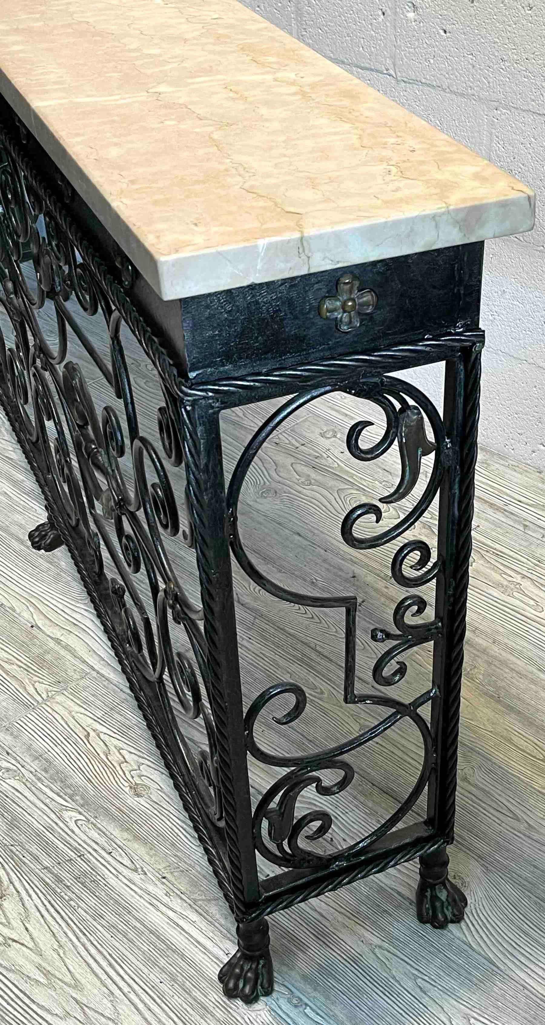 Florentine Wrought Iron & Marble Top Console In Good Condition In West Palm Beach, FL