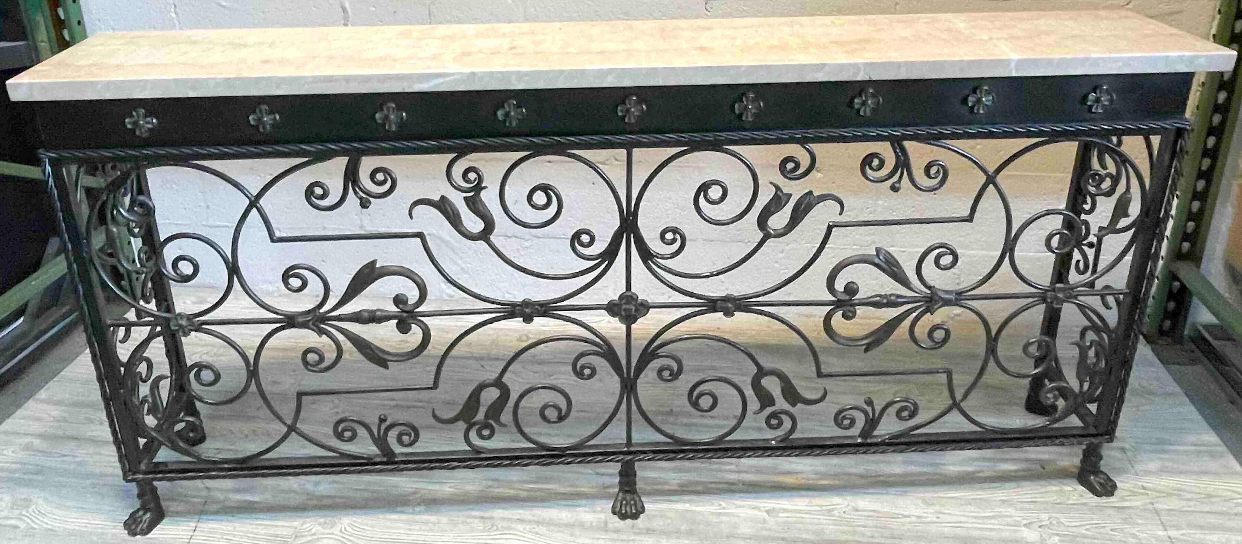 Florentine Wrought Iron & Marble Top Console 1