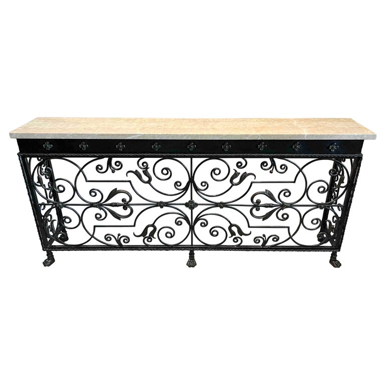 Florentine Wrought Iron and Marble Top Console For Sale at 1stDibs