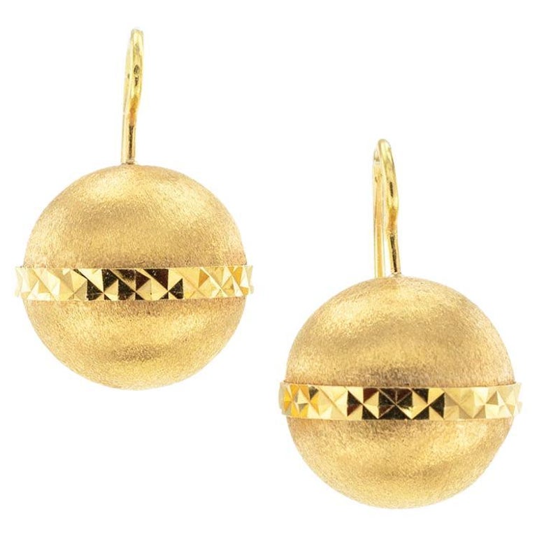Florentine Yellow Gold Ball Drop Earrings For Sale at 1stDibs