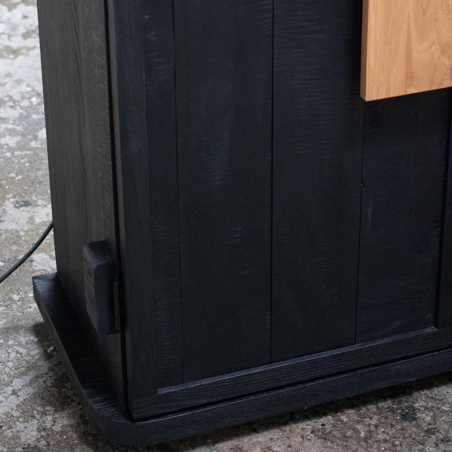 Canadian Florentino Black Cabinet With Colourfully Painted Interior For Sale