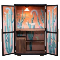 Florentino Black Cabinet With Colourfully Painted Interior - IN STOCK