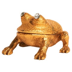 Used Florenza Gold Toned Frog Trinket Box