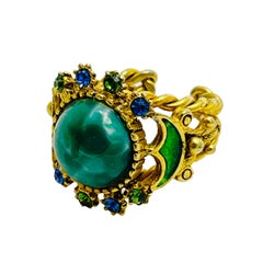 FLORENZA signed gold faux turquoise enamel designer ring
