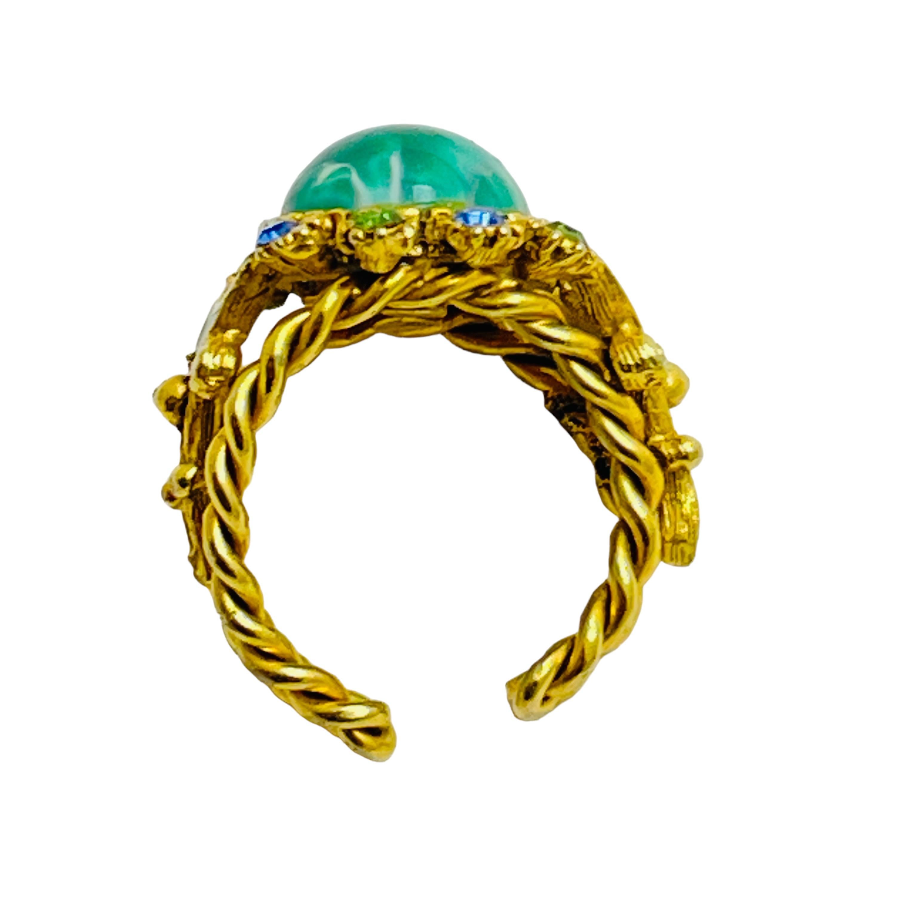 FLORENZA signed gold faux turquoise enamel designer ring In Good Condition For Sale In Palos Hills, IL