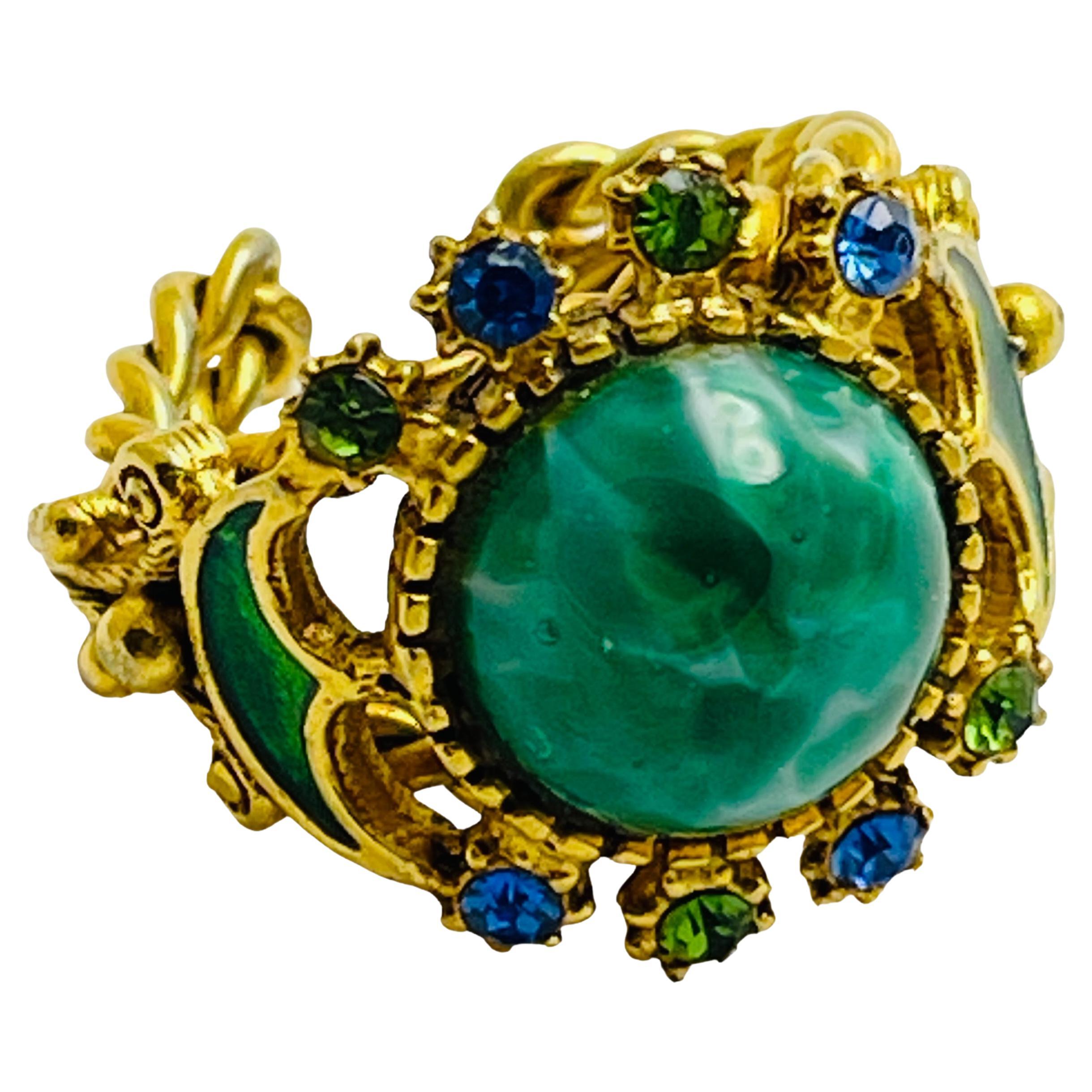 FLORENZA signed gold faux turquoise enamel designer ring For Sale