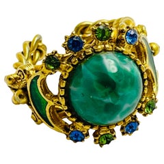 FLORENZA Bague de créateur signée en or et fausse turquoise émaillée