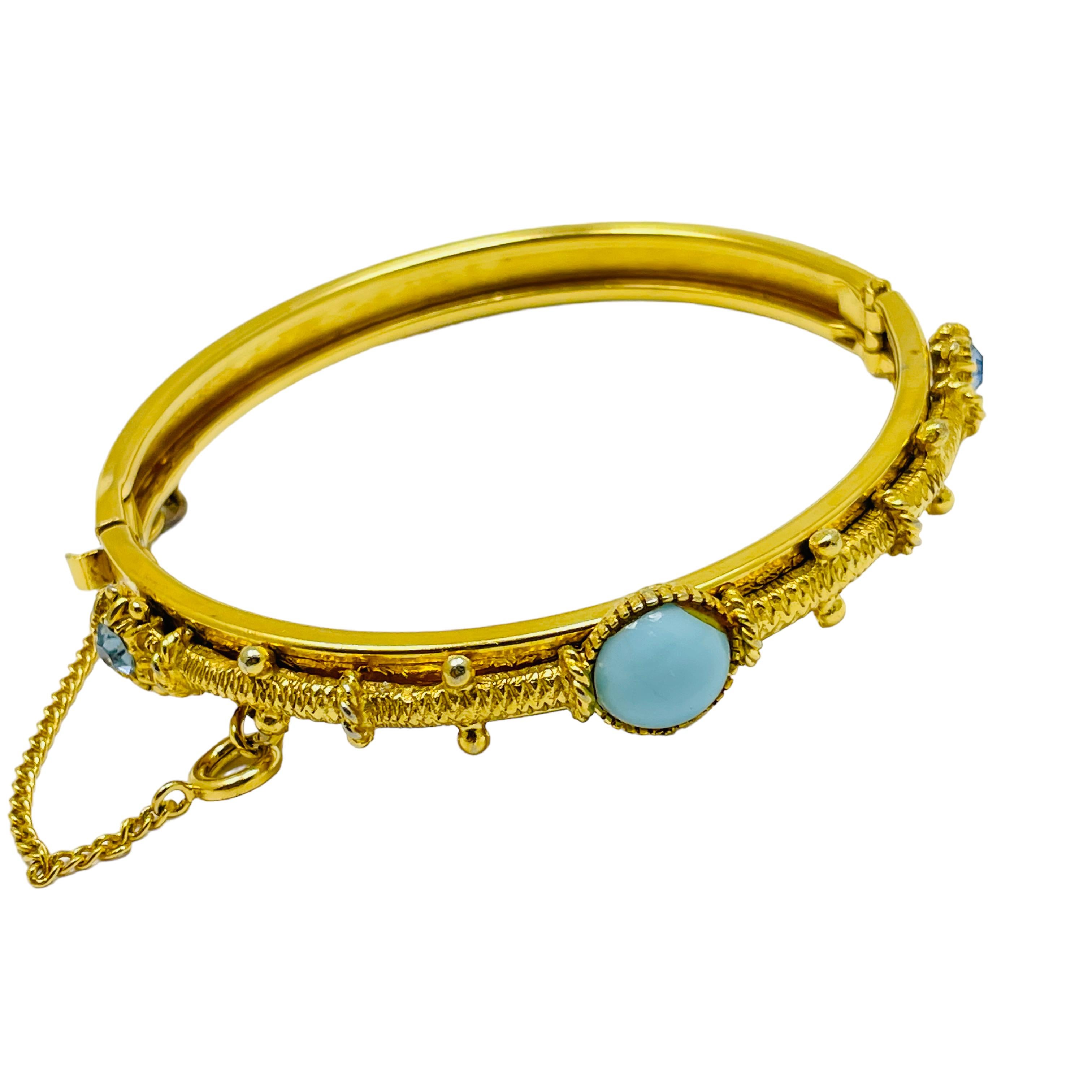 FLORENZA signed vintage gold tone faux turquoise topaz designer bangle bracelet For Sale 1