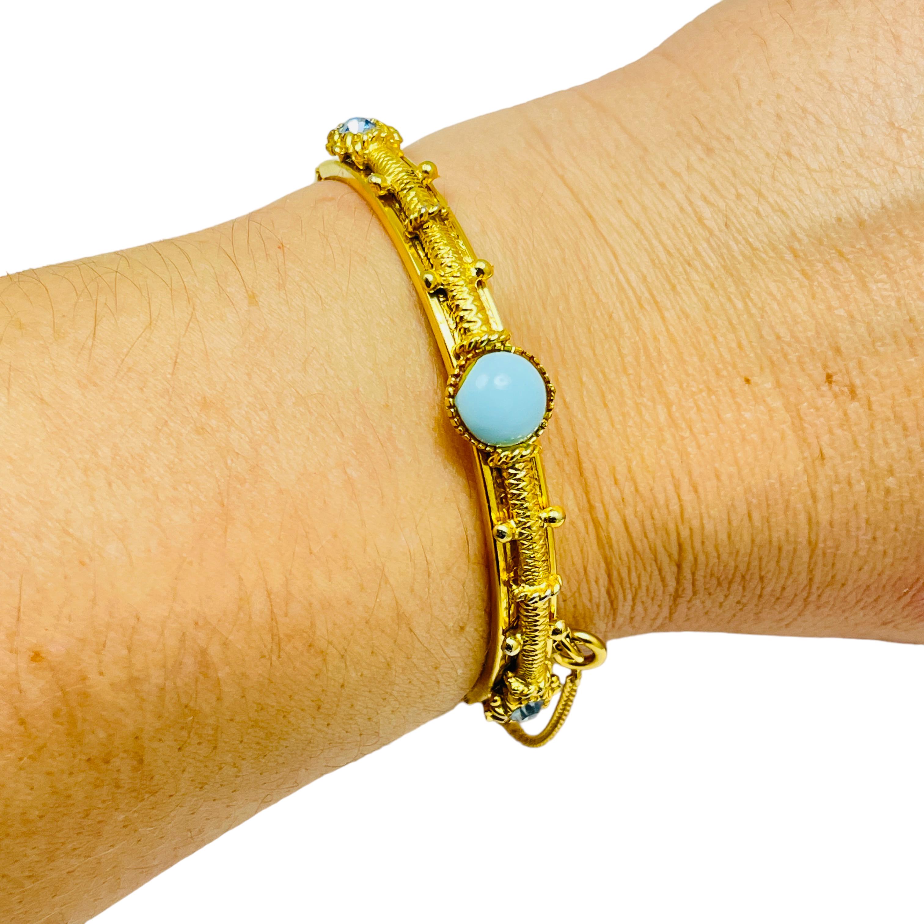 FLORENZA signed vintage gold tone faux turquoise topaz designer bangle bracelet For Sale 2