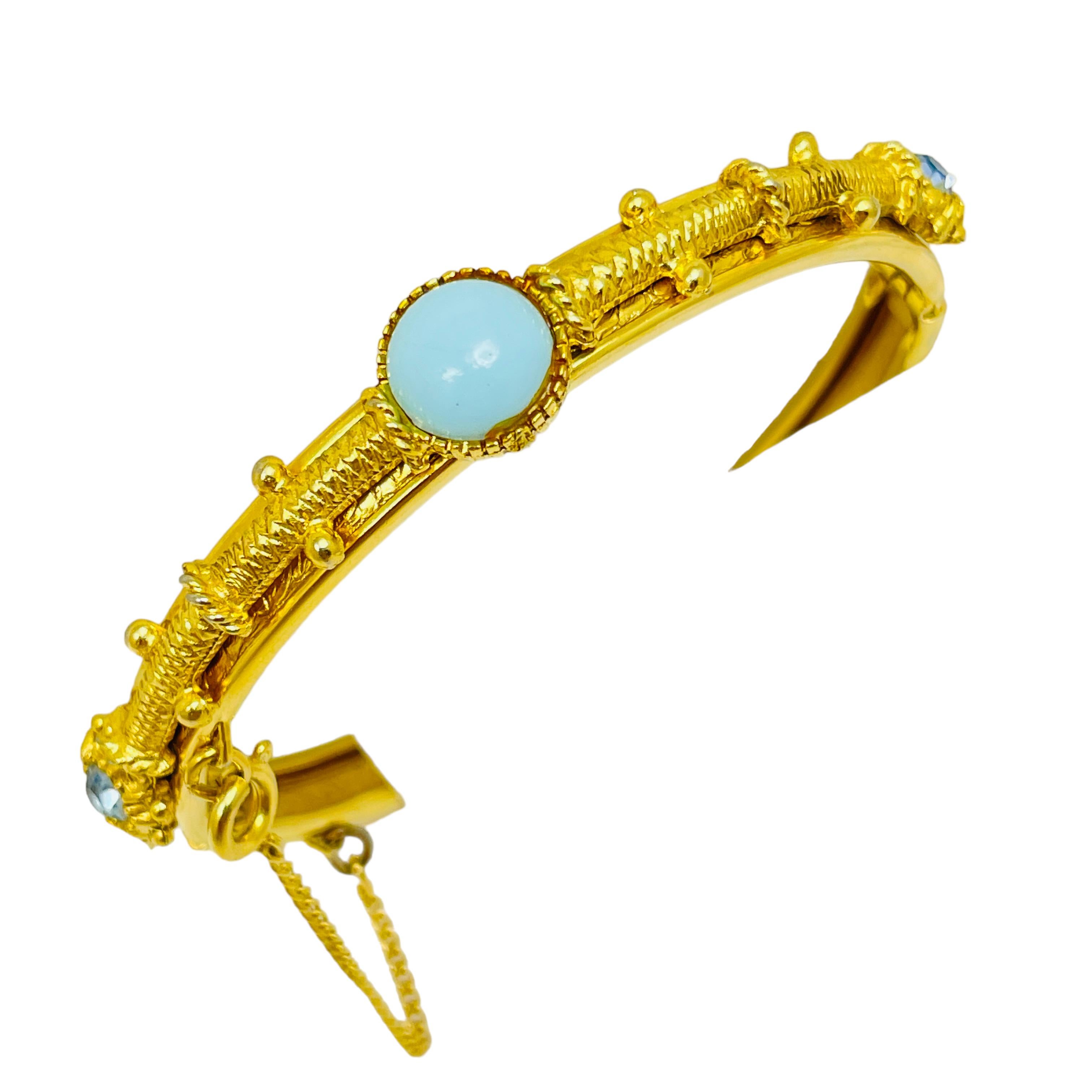 FLORENZA signed vintage gold tone faux turquoise topaz designer bangle bracelet For Sale