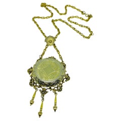 Collana firmata Florenza con ciondolo a medaglione vintage color oro e catena di design