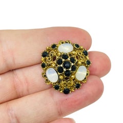 FLORENZA broche de diseño vintage firmado en tono dorado cabujones de cristal ópalo ónice
