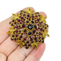 FLORENZA signed vintage gold tone red garnet rhinestones designer brooch