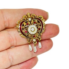 FLORENZA signiert Vintage Gold Ton Strass Emaille Perlen Designer Brosche