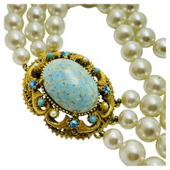 FLORENZA vintage gold faux turquoise pearl designer necklace