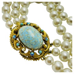 FLORENZA Vintage gold faux turquoise pearl designer necklace