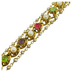 FLORENZA vintage gold tone jewel cabs glass pearls chain designer bracelet
