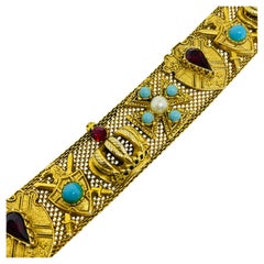 FLORENZA vintage signed gold tone faux turquoise pearl garnet designer bracelet