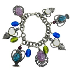 FLORENZA vintage signé chaîne à breloques ton argent bracelet de créateur