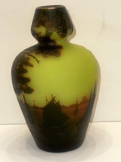 vase en verre artistique représentant un paysage de Venise, Müller Frères, Lunéville