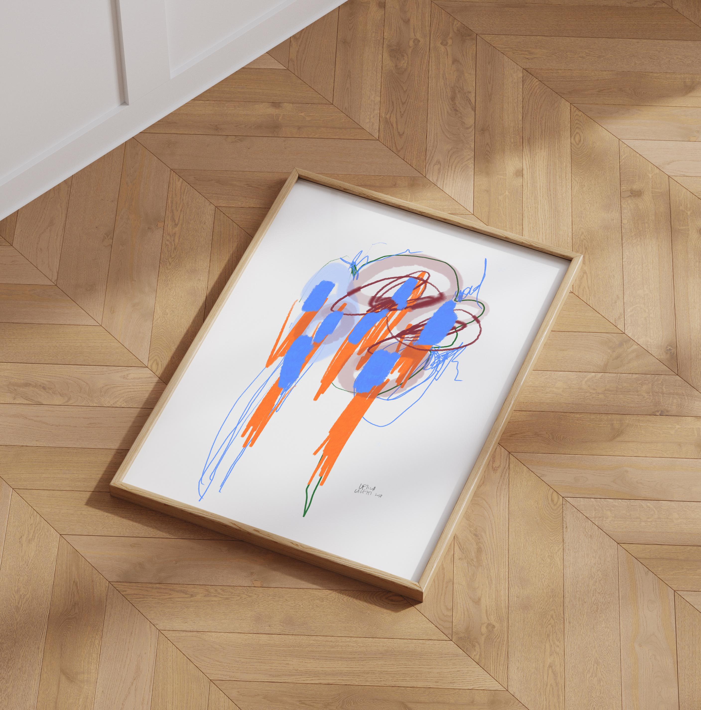Flores y Vino Impresión Giclée Abstracta de Leticia Gagetti - Tamaño A4 en Nuevo estado para la venta en Ciudad Autónoma de Buenos Aires, AR