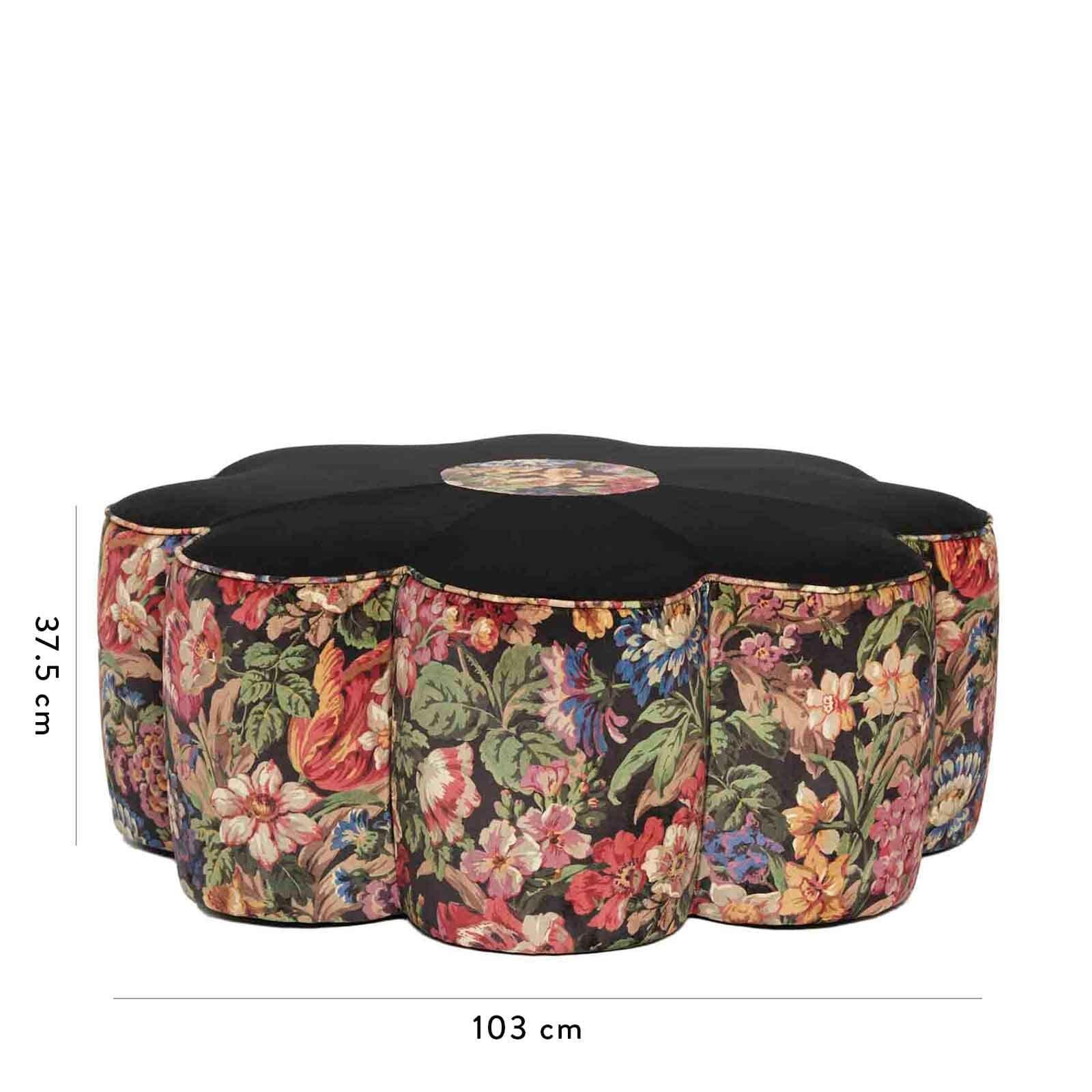 British FLORESCENCE FLOWER POWER Velvet Ottoman - Noir For Sale