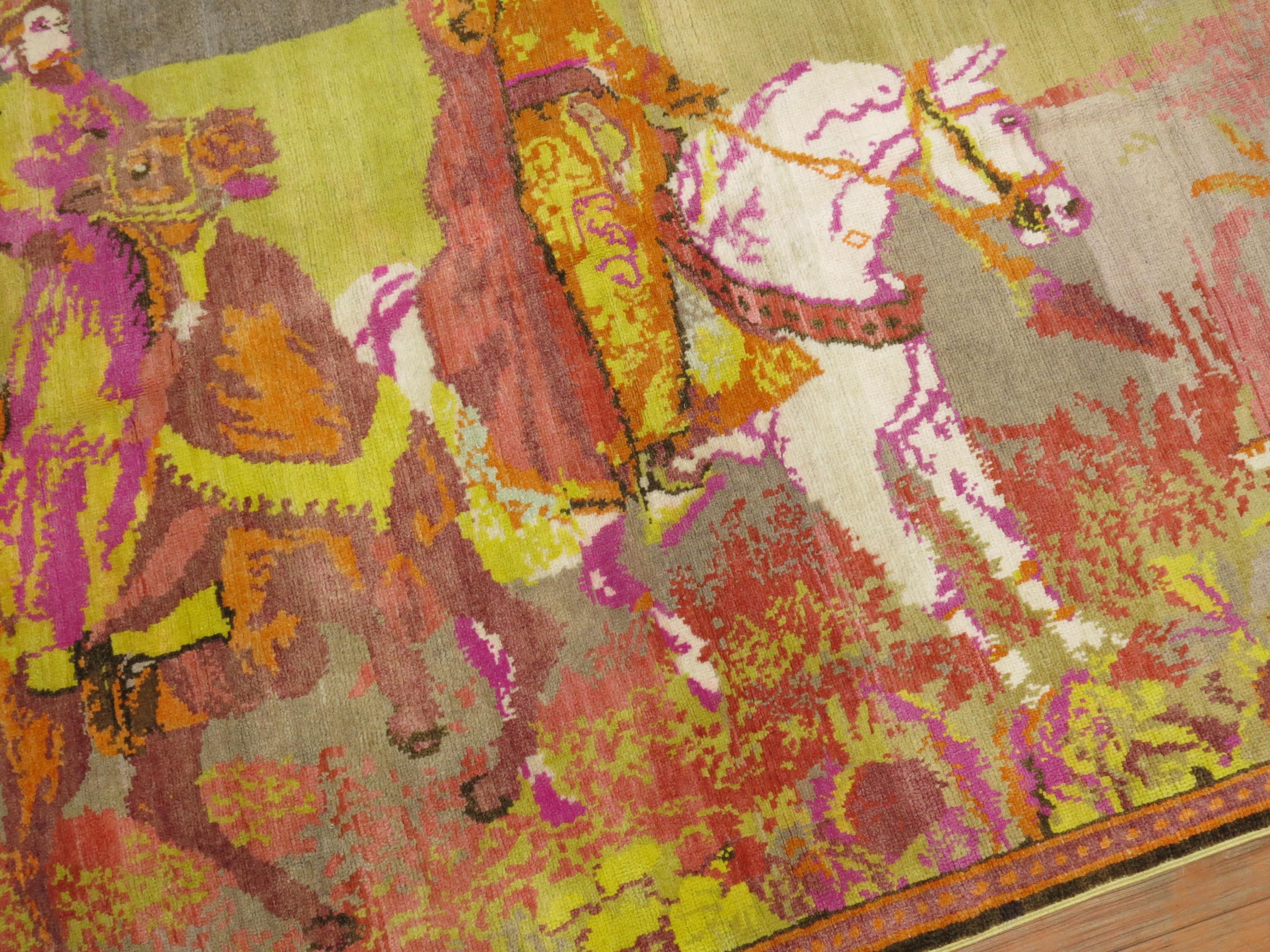 Bessarabian Zabihi Collection Fluorescent Color Karabagh Pictorial Rug For Sale