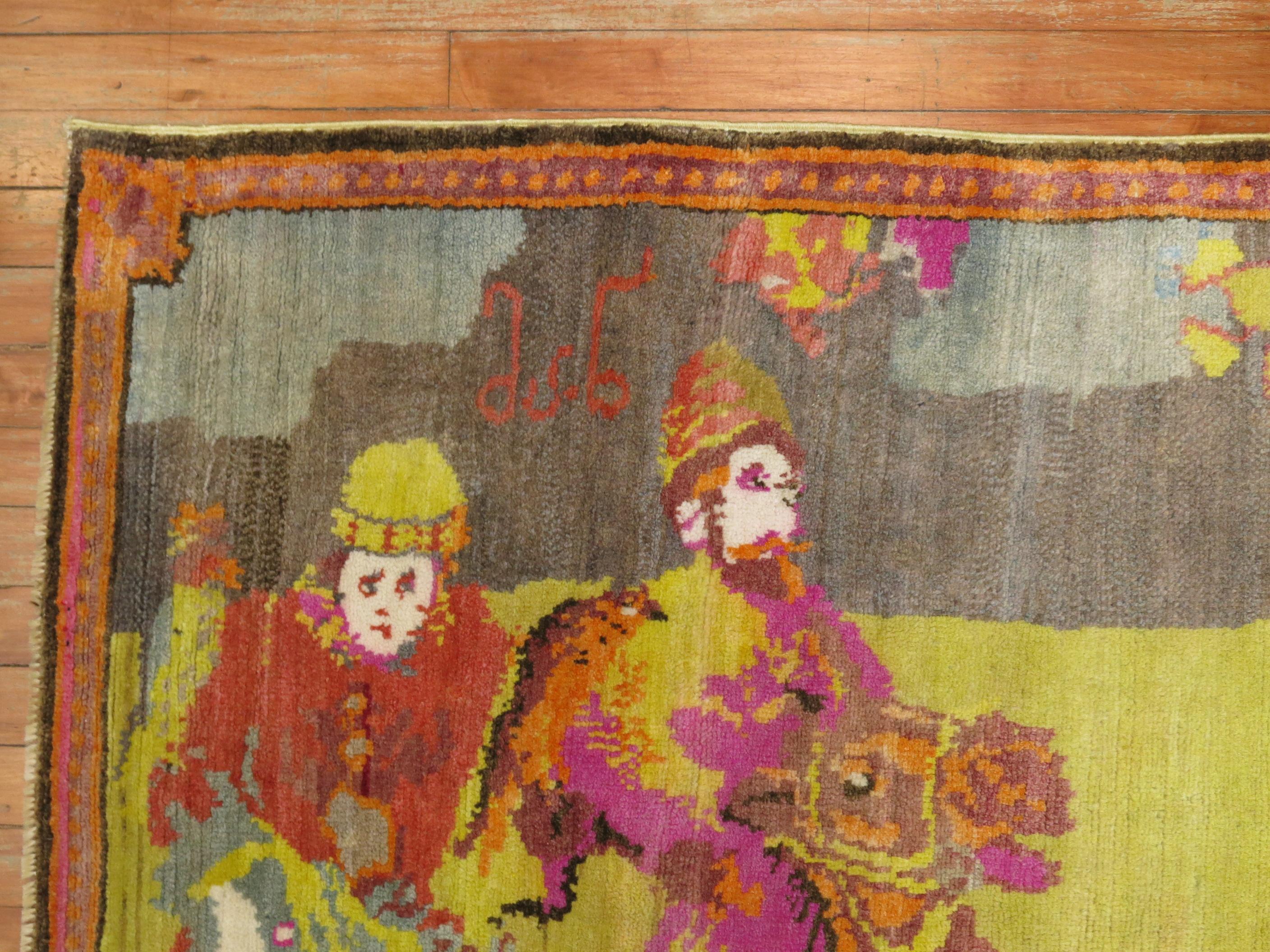 Wool Florescent Pictorial Karabagh Rug For Sale