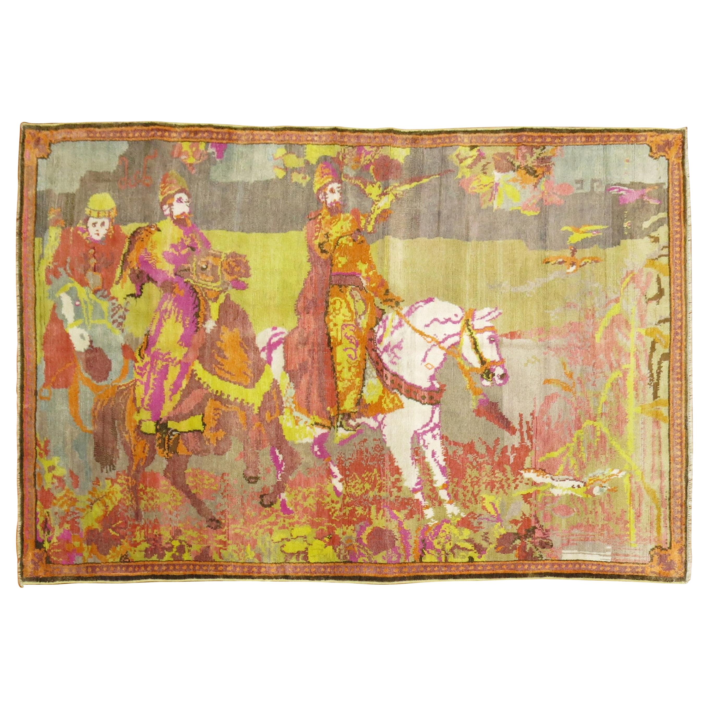 Florescent Pictorial Karabagh Rug For Sale