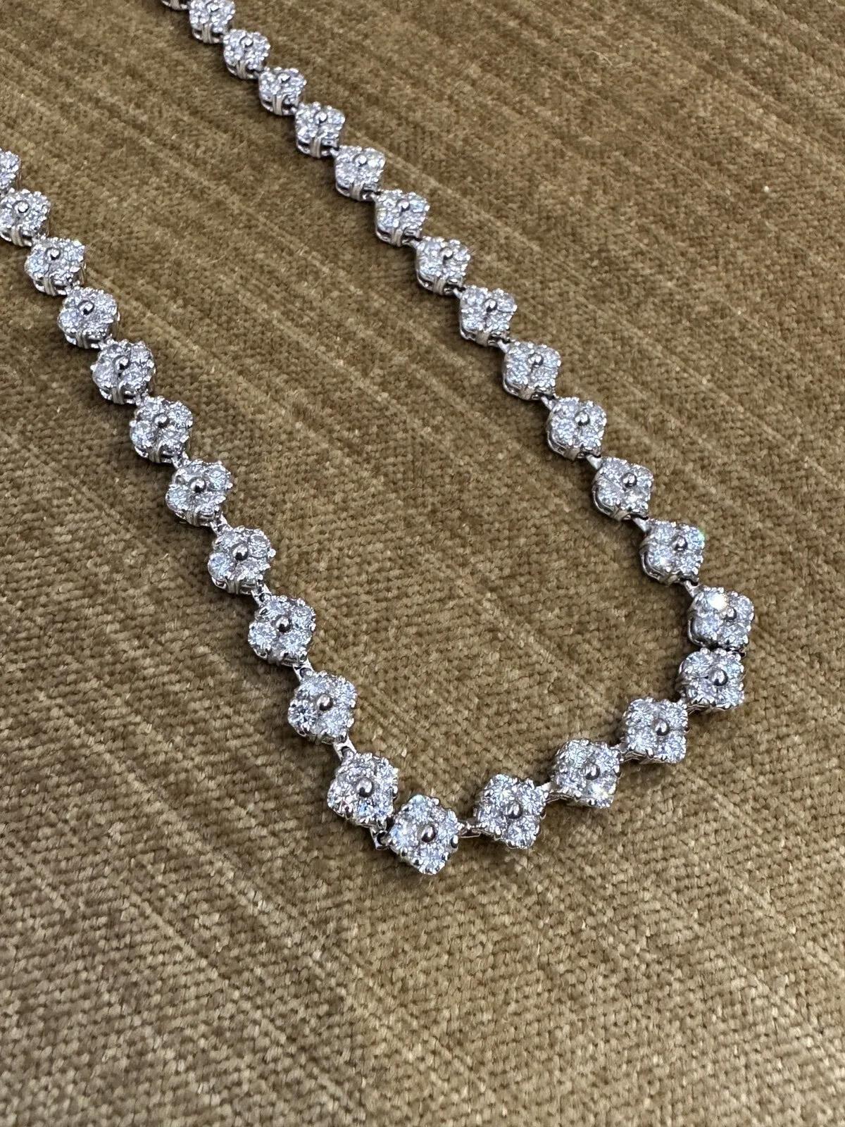 Round Cut Floret Cluster Diamond Choker Necklace 10.34 Carat Total Weight in Platinum For Sale
