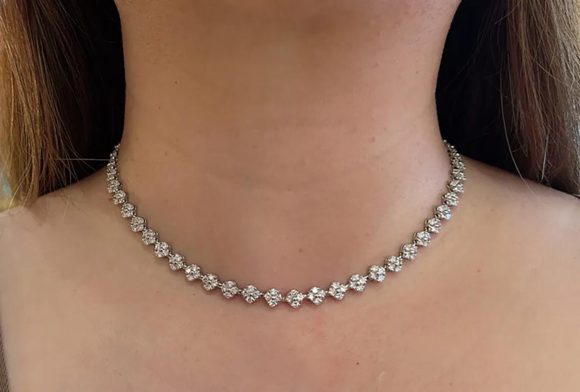 Floret Cluster Diamond Choker Necklace 10.34 Carat Total Weight in Platinum For Sale 2