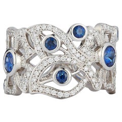Carelle Florette Blue Sapphire and Diamond Band Ring
