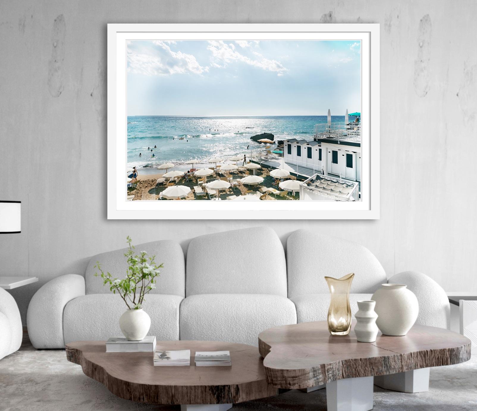 Quercetano Italy Tre - Beach and Sea View with Umbrellas, People, and Mountains For Sale 1