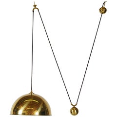 FLORIAN SCHULTZ POSA PENDANT LIGHT with Counterweight in Brass, 1970-1979 German