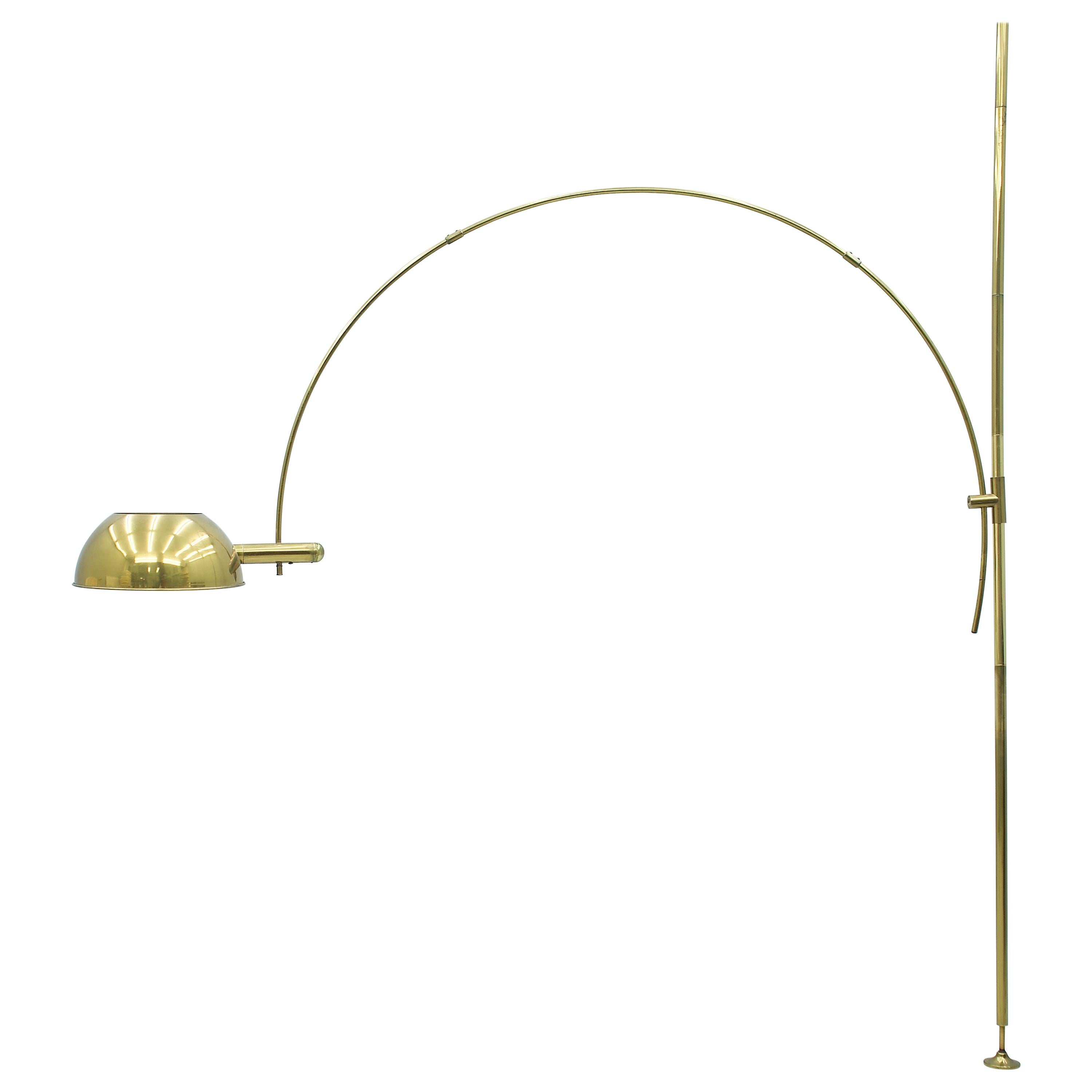 Florian Schulz Adjustable Arc Brass Floor Lamp, 1970s
