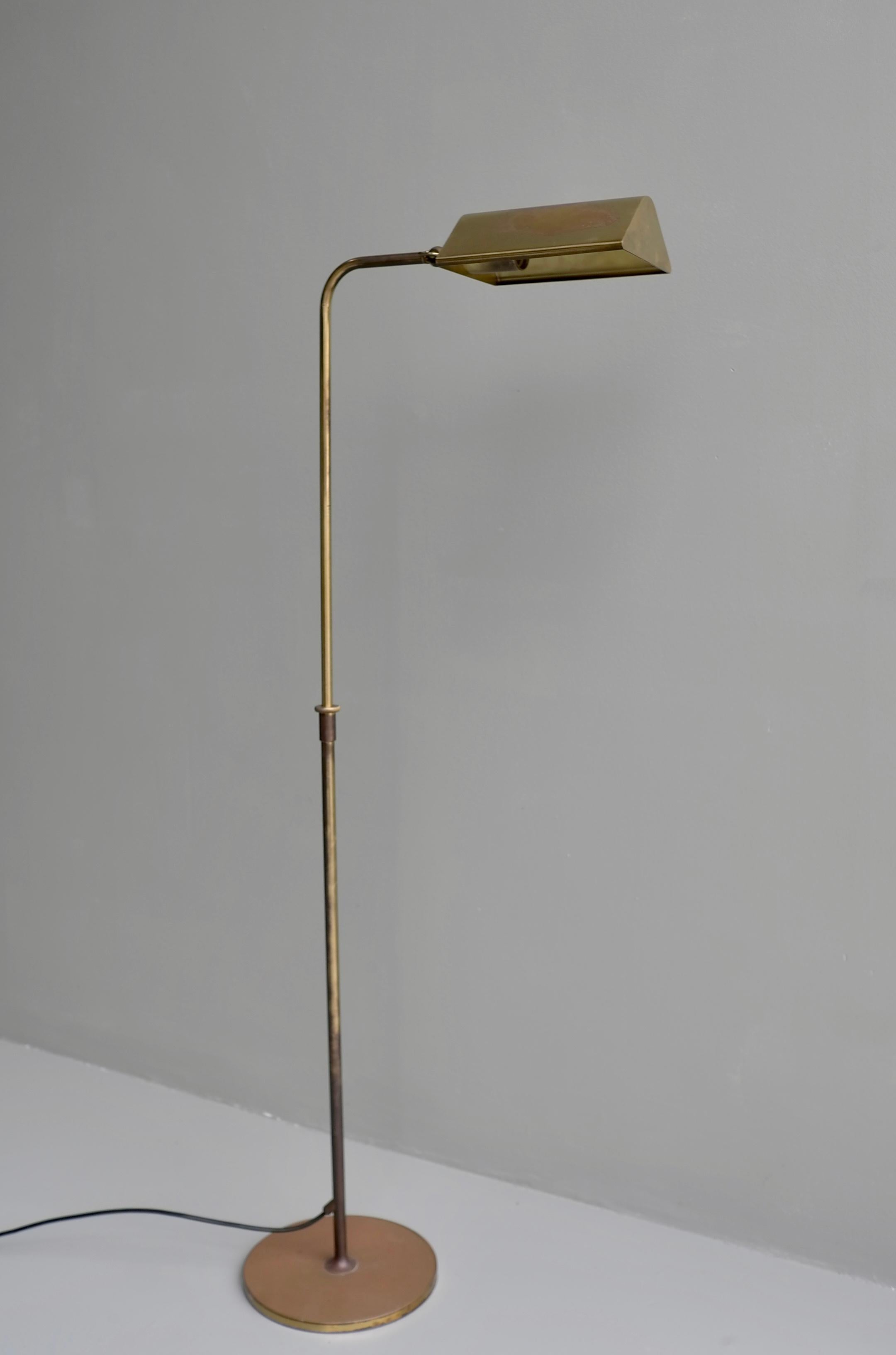German Florian Schulz Adjustable Copper and Brass Library Floor Lamp with Patina For Sale