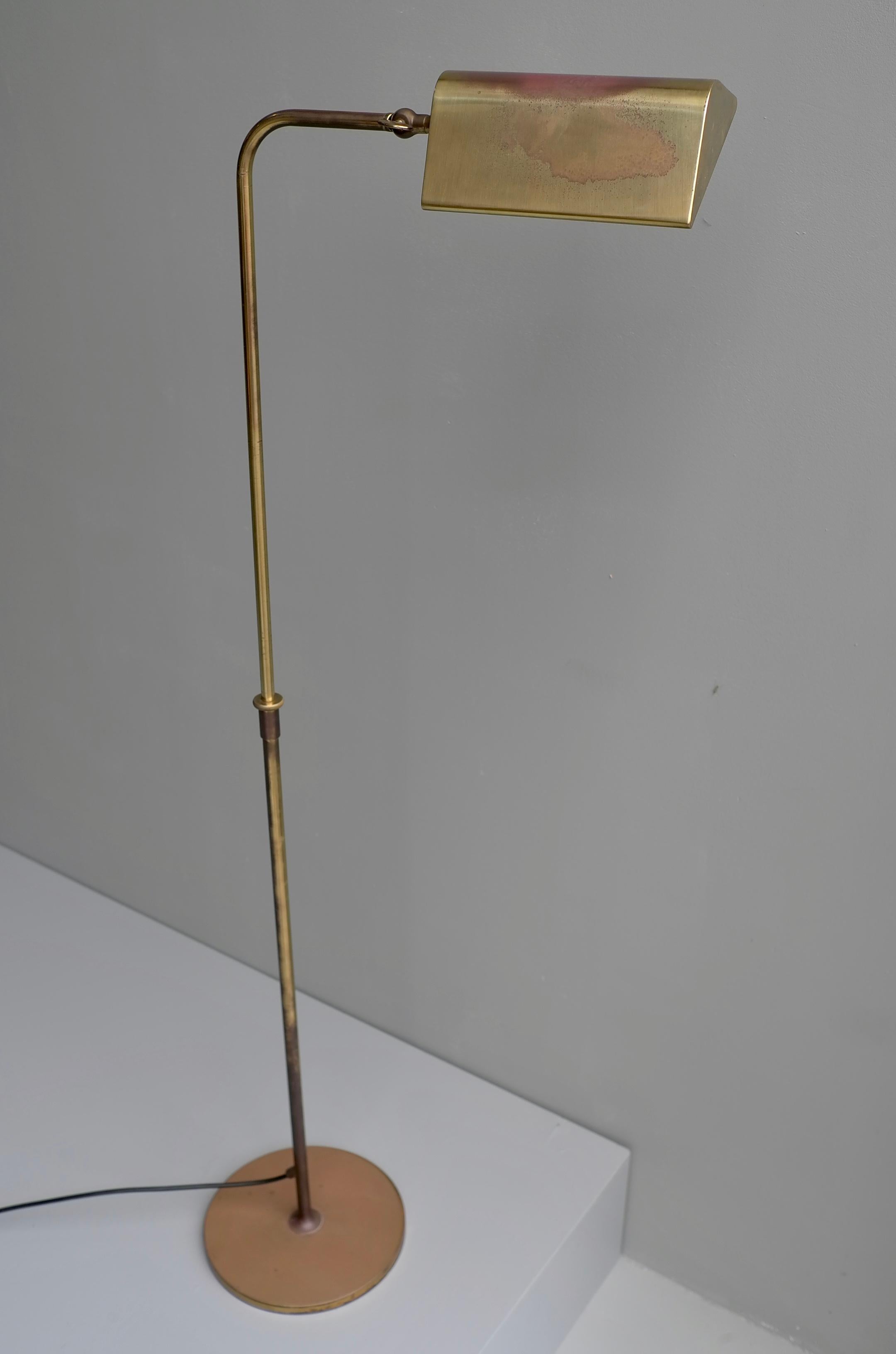 Mid-20th Century Florian Schulz Adjustable Copper and Brass Library Floor Lamp with Patina For Sale