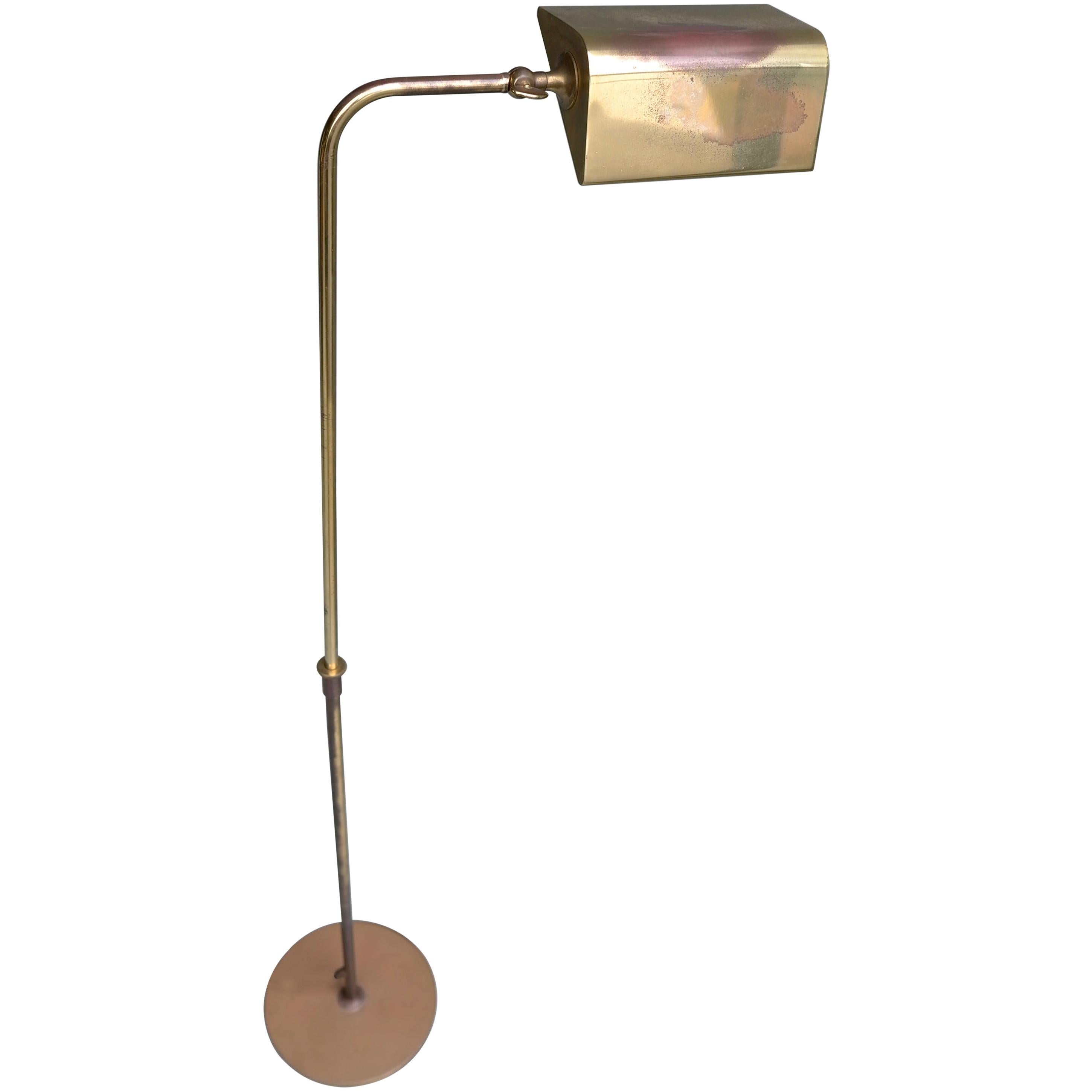 Florian Schulz Adjustable Copper and Brass Library Floor Lamp with Patina For Sale