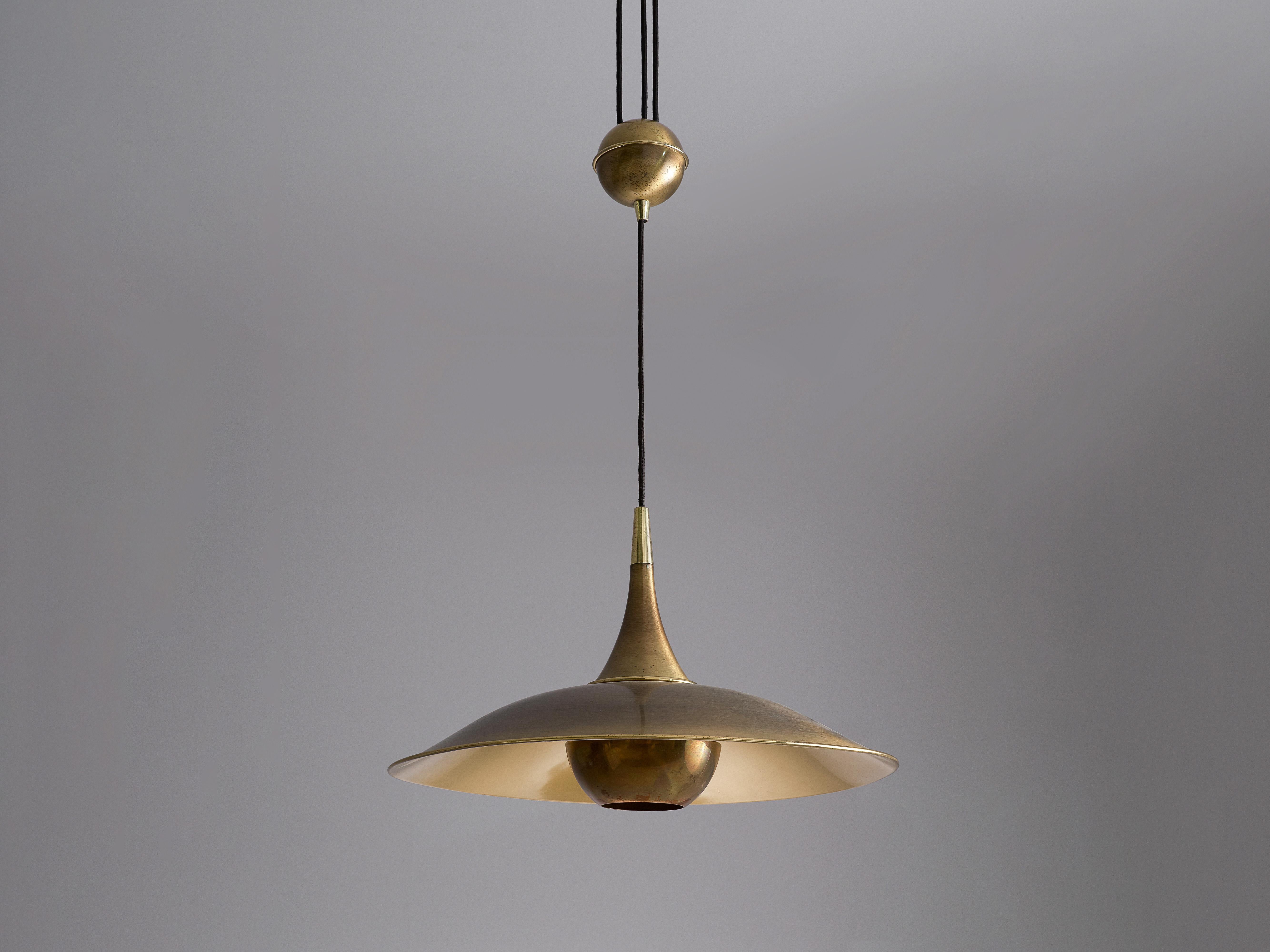 German Florian Schulz Adjustable Pendant in Brass with Counterweight